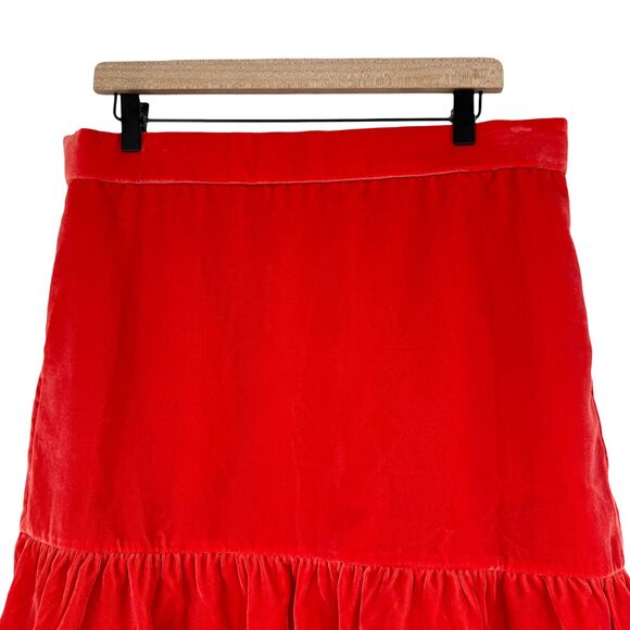 J.Crew Mini Skirt Womens Large TALL Orange Velvet Ruffle Flounce Pull On Pockets - Picture 3 of 12